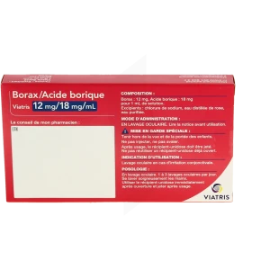 Borax/acide Borique Mylan 12 Mg/18 Mg/ml, Solution Pour Lavage Ophtalmique En Récipient Unidose