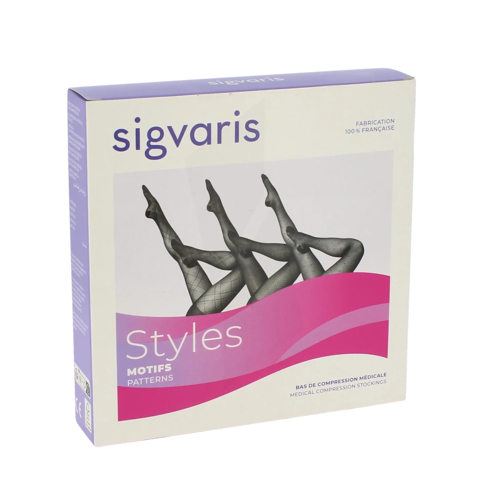 Sigvaris Styles Motifs Carreaux Collant Classe 2 Femme Noir Normal L