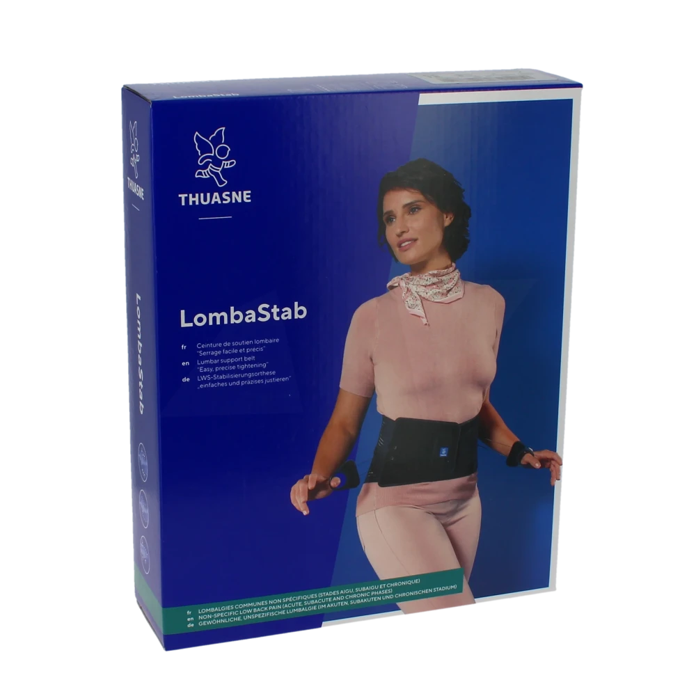 Thuasne Lombastab Ceinture Lombaire Maintien Noir Bleu H26cm T2