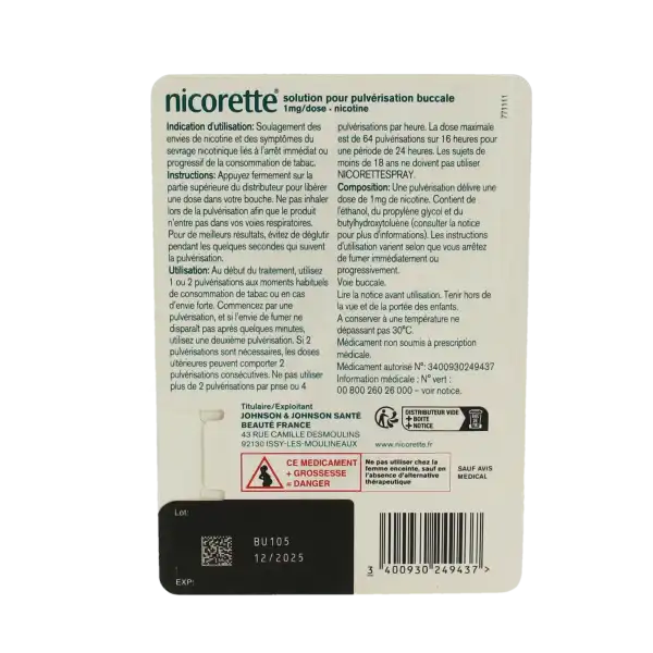 Nicorettespray 1 Mg/dose, Solution Pour Pulvérisation Buccale
