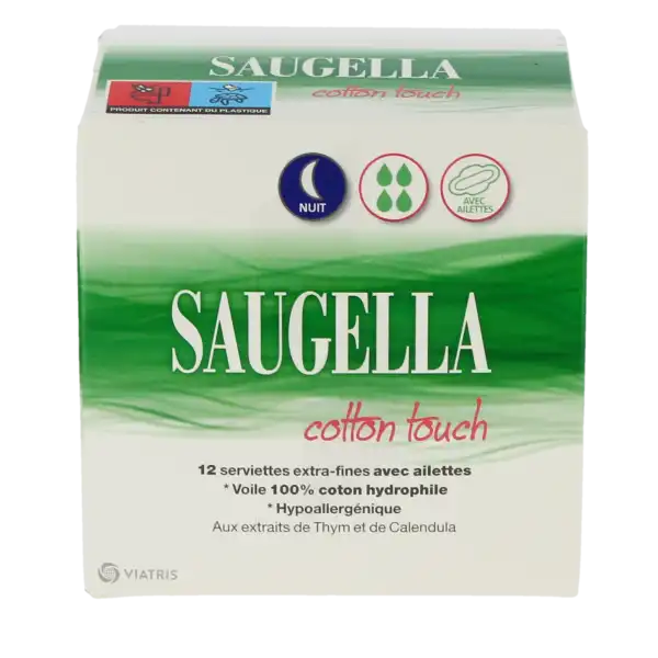 Saugella Cotton Touch Serviette Périodique Avec Ailettes Nuit B/12