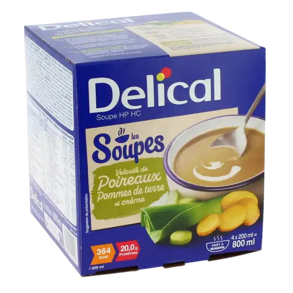 Delical Soupe Hp Hc Nutriment Velouté Poireaux Pommes De Terre 4bols/200ml