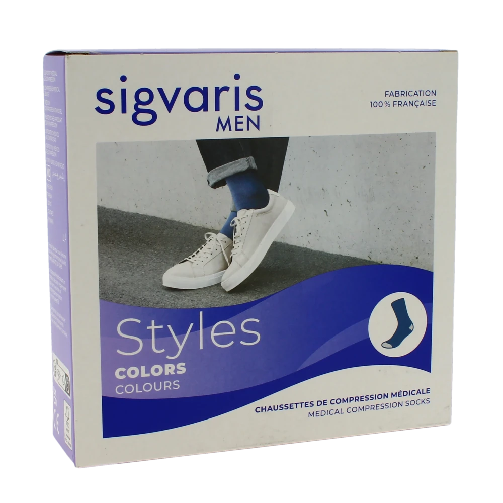 Sigvaris Styles Urban Colors Chaussette Classe 2 Homme Noir/aubergine Long M