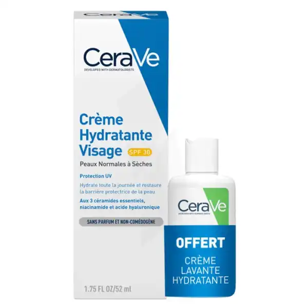Cerave Spf30 Crème Hydratante Visage T/52ml + Crème Lavante