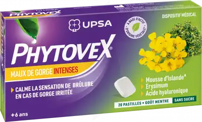 UPSA Phytovex Pastilles Maux de Gorge Intenses Menthe Sans Sucre B/20