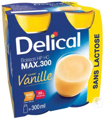 Delical Max 300 Sans Lactose Nutriment Vanille 4 Bouteilles/300ml