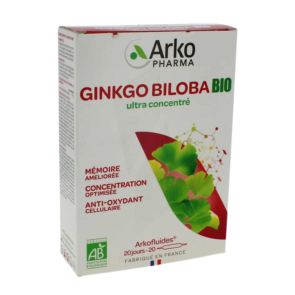 Arkofluide Bio Ultraextract Solution Buvable Mémoire Concentration 20 Ampoules/10ml