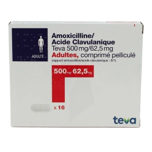 Amoxicilline/acide Clavulanique Teva 500 Mg/62,5 Mg Adultes, Comprimé Pelliculé (rapport Amoxicilline/acide Clavulanique : 8/1)