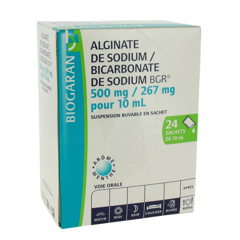 Alginate De Sodium/bicarbonate De Sodium Bgr 500 Mg/267 Mg Pour 10 Ml, Suspension Buvable En Sachet