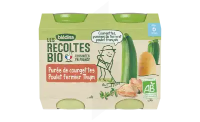 Blédina Les Récoltes Bio Purée de Courgettes Poulet Thym 2 Pots/200g
