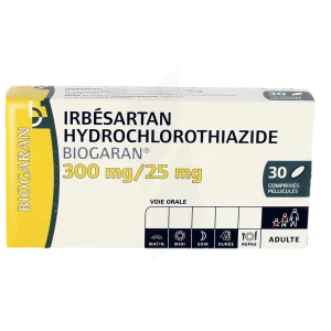 Irbesartan/hydrochlorothiazide Biogaran 300 Mg/25 Mg, Comprimé Pelliculé
