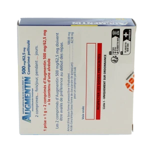 Augmentin 500 Mg/62,5 Mg, Comprimé Pelliculé (rapport Amoxicilline/acide Clavulanique : 8/1)