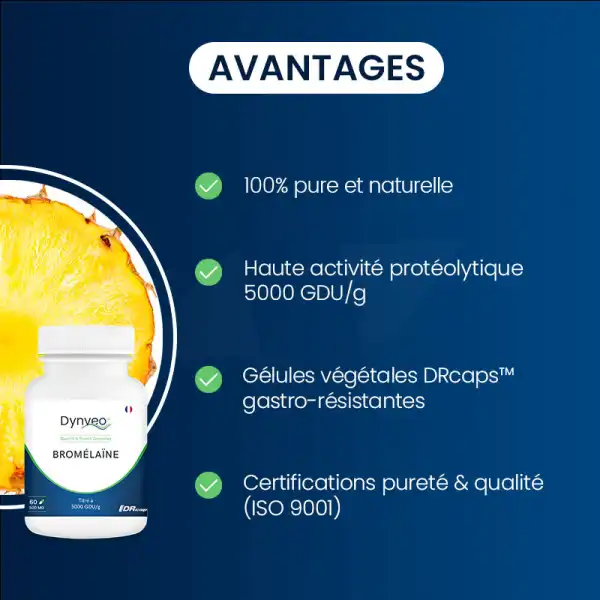 Dynveo Bromelaine Pure 5 000 Gdu Minimum 500mg 60 Gélules Drcaps™