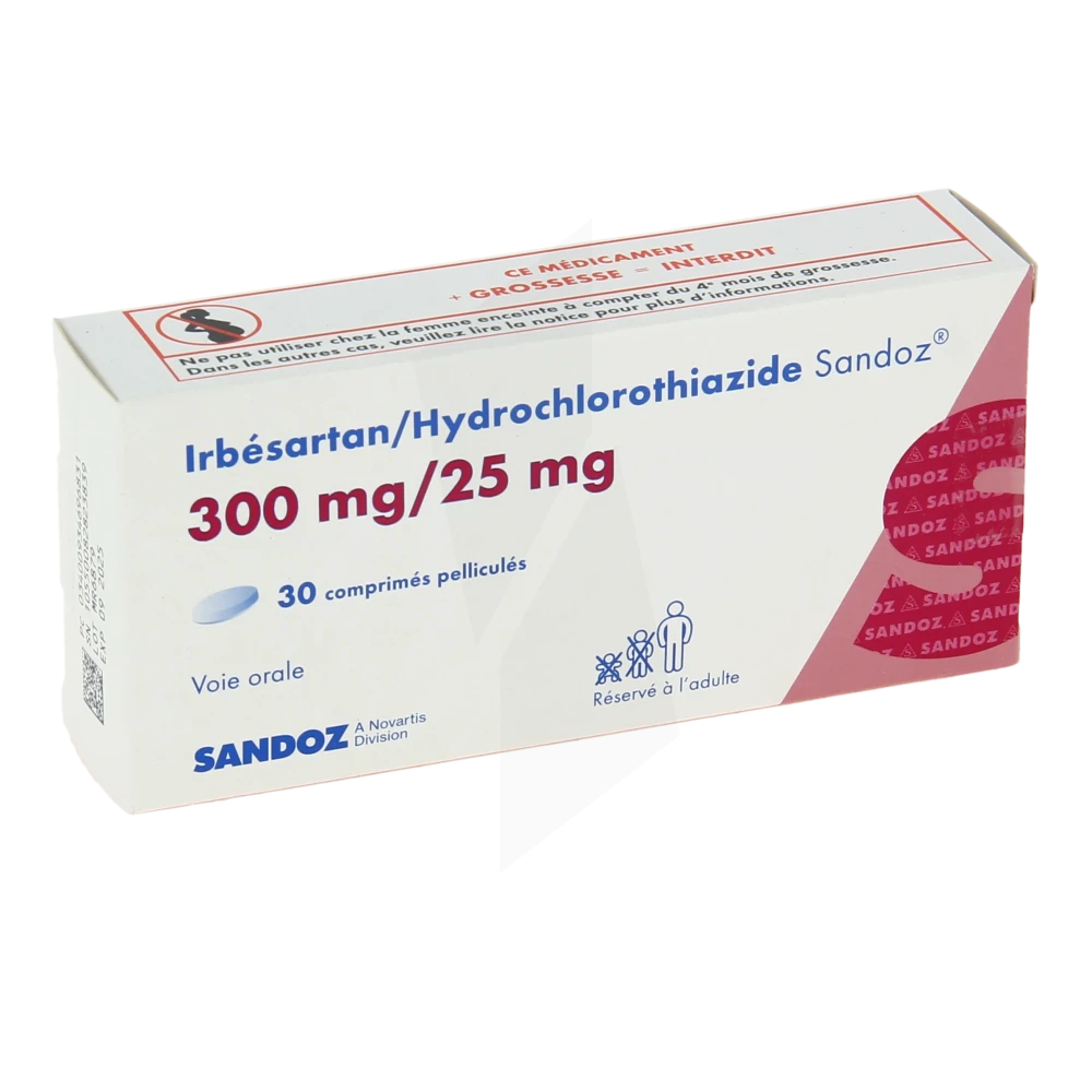 Irbesartan/hydrochlorothiazide Sandoz 300 Mg/25 Mg, Comprimé Pelliculé