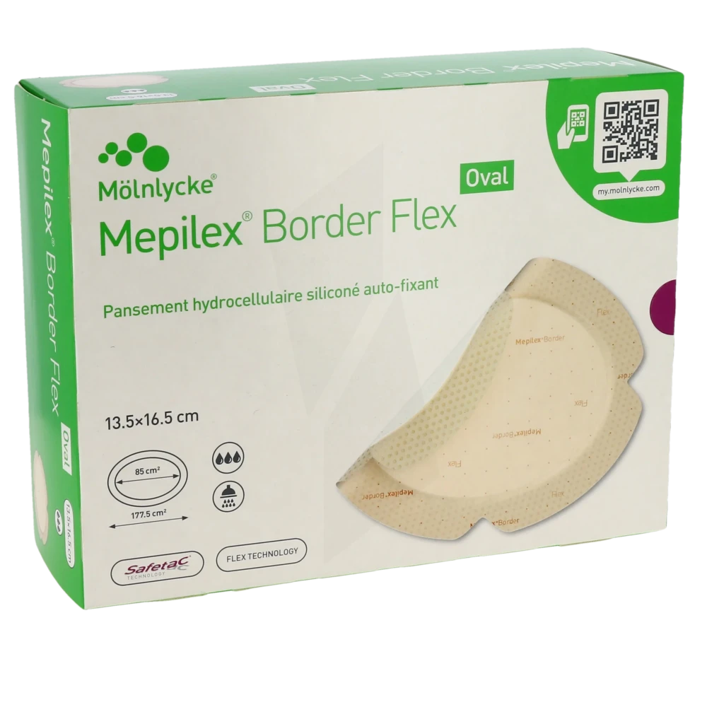 Mepilex Border Flex Oval Pansement Hydrocellulaire Adhésif Stérile Siliconé 13,5x16,5cm B/16