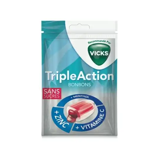 Vicks Pastilles Triple Action Sans Sucre Sachet/72g