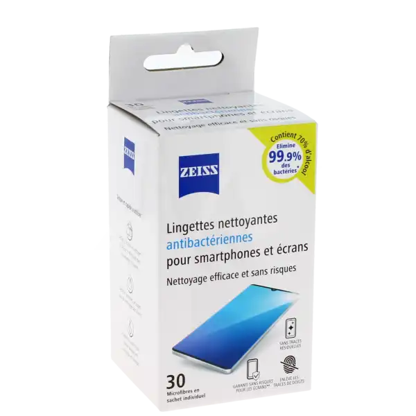 Zeiss Lingette Nettoyante Antibactérienne Smartphone écran 30 Sachets