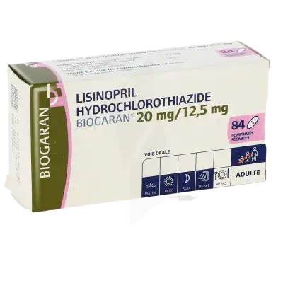 Lisinopril/hydrochlorothiazide Biogaran 20 Mg/12,5 Mg, Comprimé Sécable à Lavernose-Lacasse
