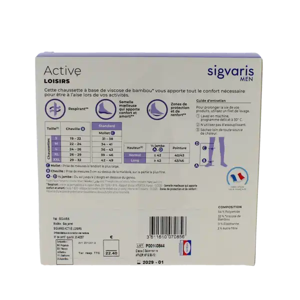 Sigvaris Active Loisirs New Chaussette Classe 2 Homme Noir Long S