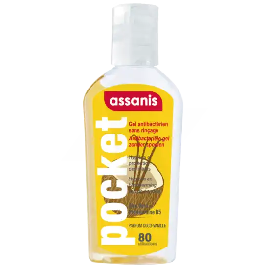 Assanis Pocket Parfumés Gel Antibactérien Mains Coco Vanille 80ml