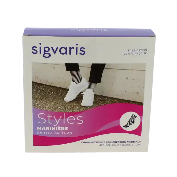 Sigvaris Styles Marinière Chaussette Classe 2 Femme Ecru/blanc Long S