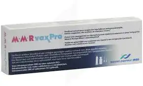 M-M-RVAXPRO poudre et solvant pour suspension injectable en seringue préremplie.Vaccin rougeoleux, des oreillons, et rubéoleux (vivant).