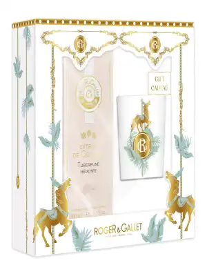 Roger & Gallet Coffret Extrait de Cologne Tubéreuse Hédonie 100ml + Bougie Parfumée Feu de Bois 60g