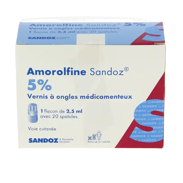 Amorolfine Sandoz 5 % V Ongles Médicamenteux Fl/2,5ml+20spatules