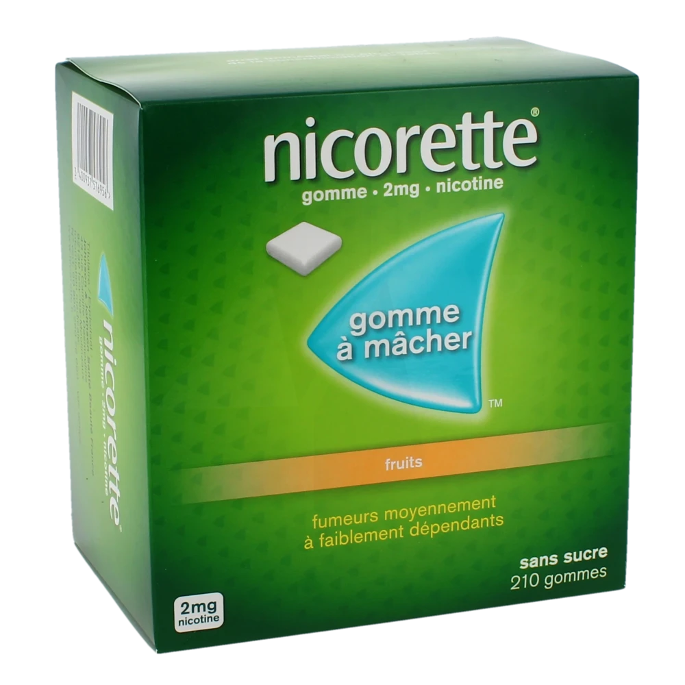 Nicorette Fruits 2 Mg Sans Sucre, Gomme à Mâcher Médicamenteuse édulcorée Au Xylitol Et à L'acésulfame Potassique