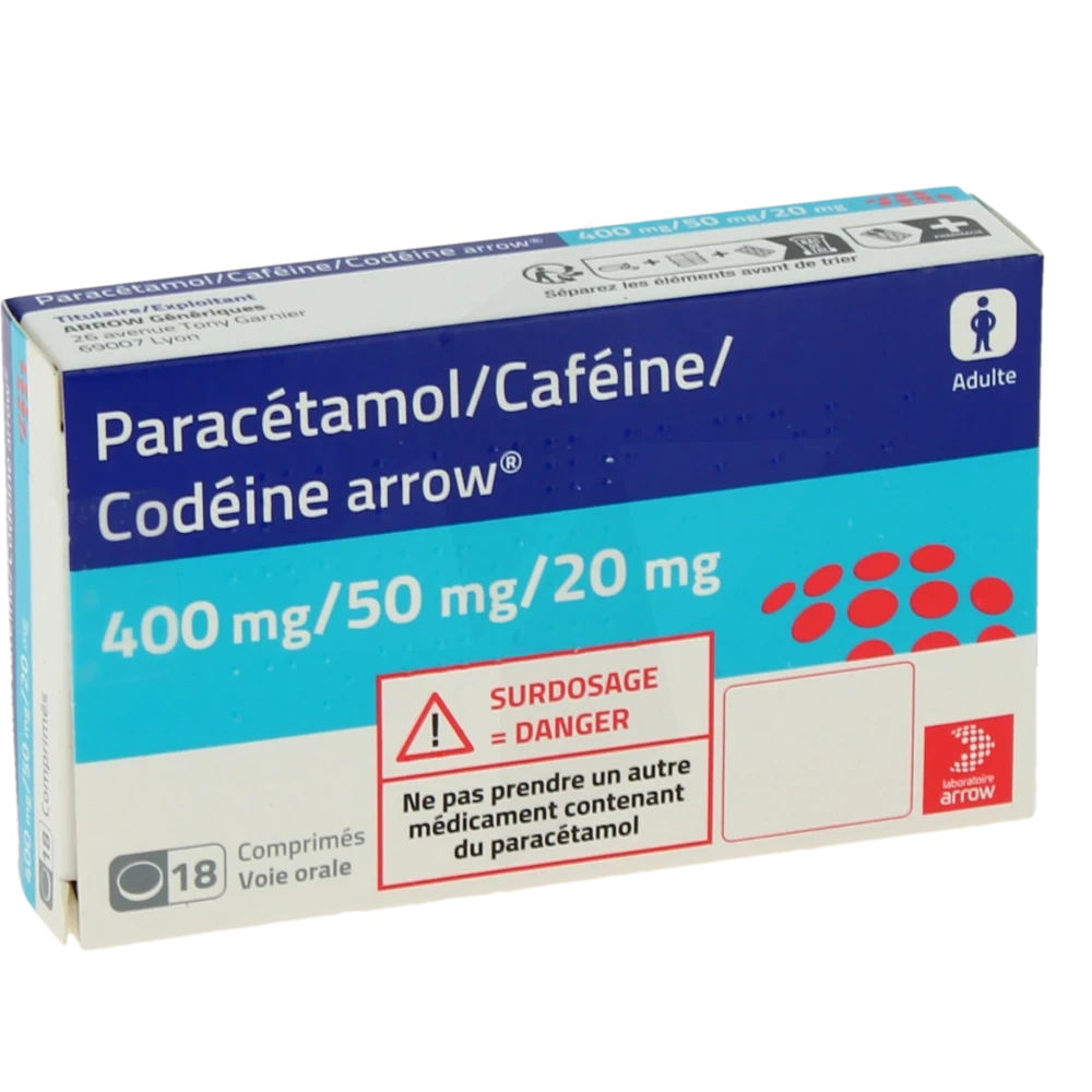 Paracetamol/cafeine/codeine Arrow 400 Mg/50 Mg/20 Mg, Comprimé