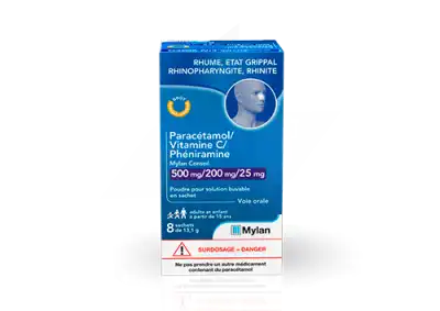 PARACETAMOL/VITAMINE C/PHENIRAMINE MYLAN CONSEIL 500 mg/200 mg/25 mg, poudre pour solution buvable en sachet