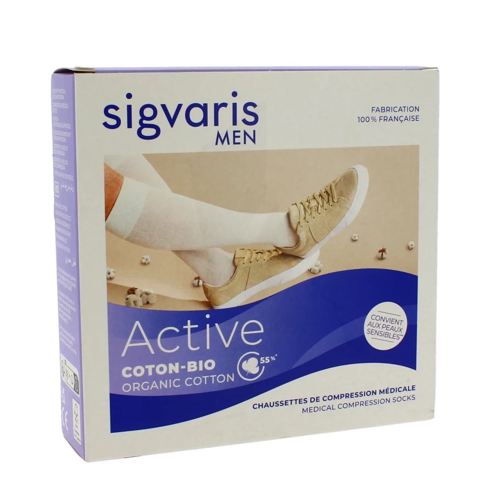 Sigvaris Active Coton Bio 55% Chaussette Classe 2 Homme Noir Normal L