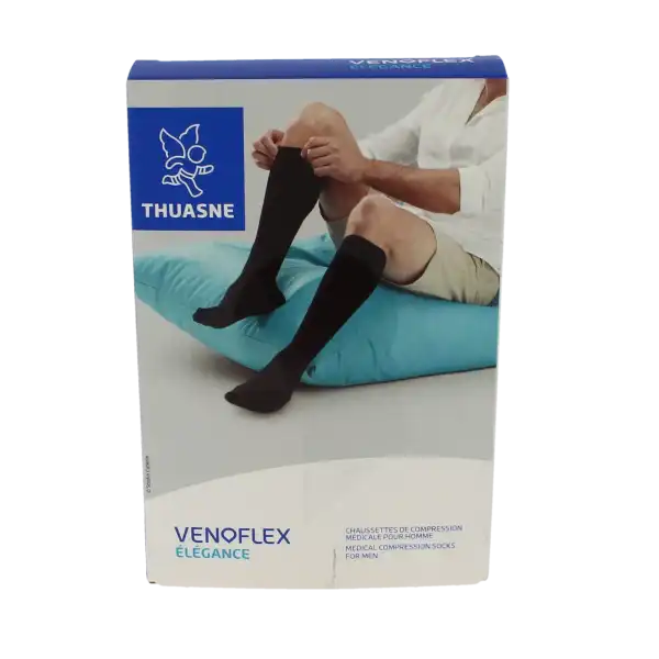 Thuasne Venoflex Elegance 2 Chaussette Maille Côtelée Homme Noir T3n-