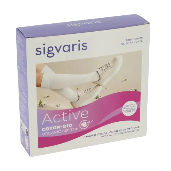 Sigvaris 2 Active Coton Bio Chaussette Femme Noir Ll