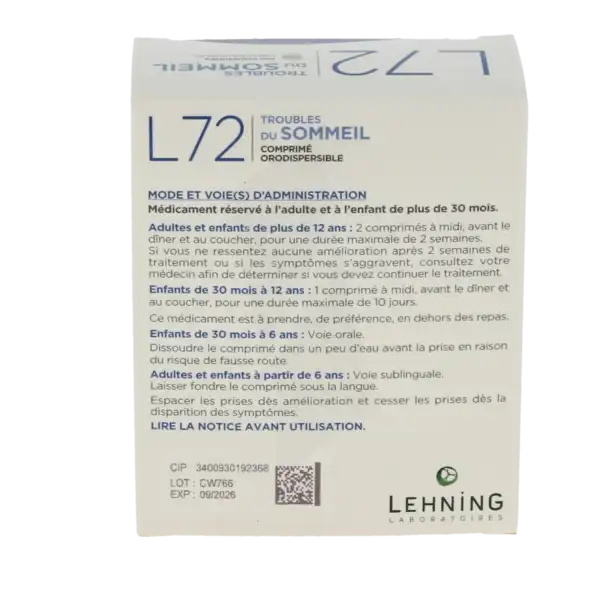L72, Comprimé Orodispersible
