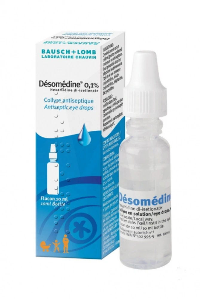 Pharmacie Grand Var - Médicament Desomedine 0,1 % Collyre Sol Fl/10ml -  Hexamidine di-iséthionate - LA VALETTE DU VAR