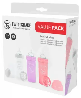 TWISTSHAKE BIB ANTI-C PACK ECO R/V/B 3