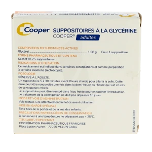Suppositoires A La Glycerine Cooper Suppos En Récipient Multidose Adulte Sach/25
