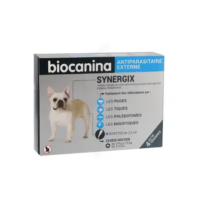 Biocanina Synergix 134mg/1200mg Solution Pour Spot-on Chien Moyen 4 Pipettes/2,2ml à PEYNIER