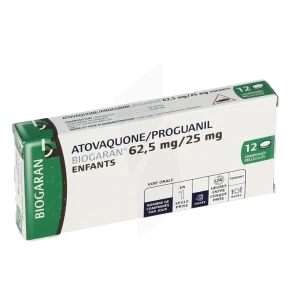 Atovaquone/proguanil Biogaran 62,5 Mg/25 Mg Enfants, Comprimé Pelliculé