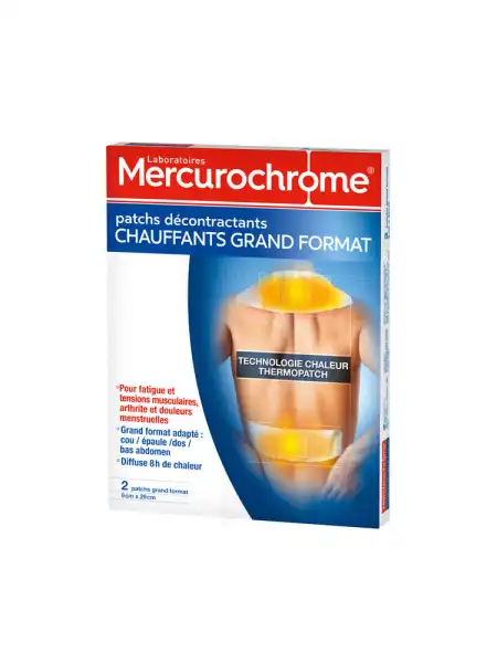 Mercurochrome Patchs Décontractants Chauffants Grand Format 9 Cm X 29 Cm Lot De 2