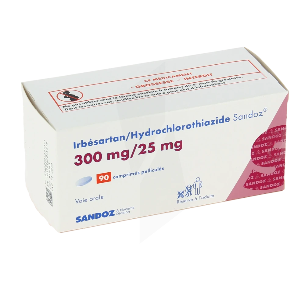 Irbesartan/hydrochlorothiazide Sandoz 300 Mg/25 Mg, Comprimé Pelliculé