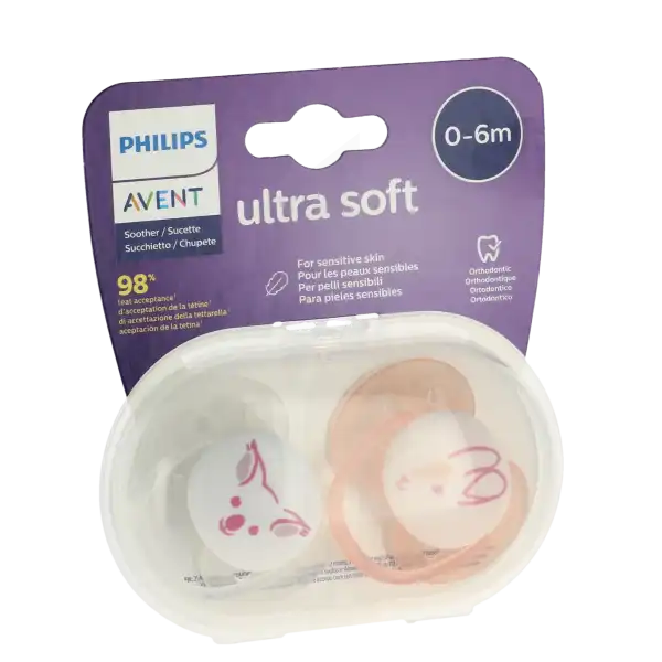 Avent Sucette Ultra Douce Silicone 0-6mois Girl Nude B/2