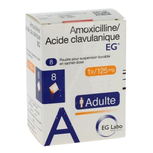 Amoxicilline/acide Clavulanique Eg 1 G/125 Mg Adultes, Poudre Pour Suspension Buvable En Sachet-dose (rapport Amoxicilline/acide Clavulanique : 8/1)