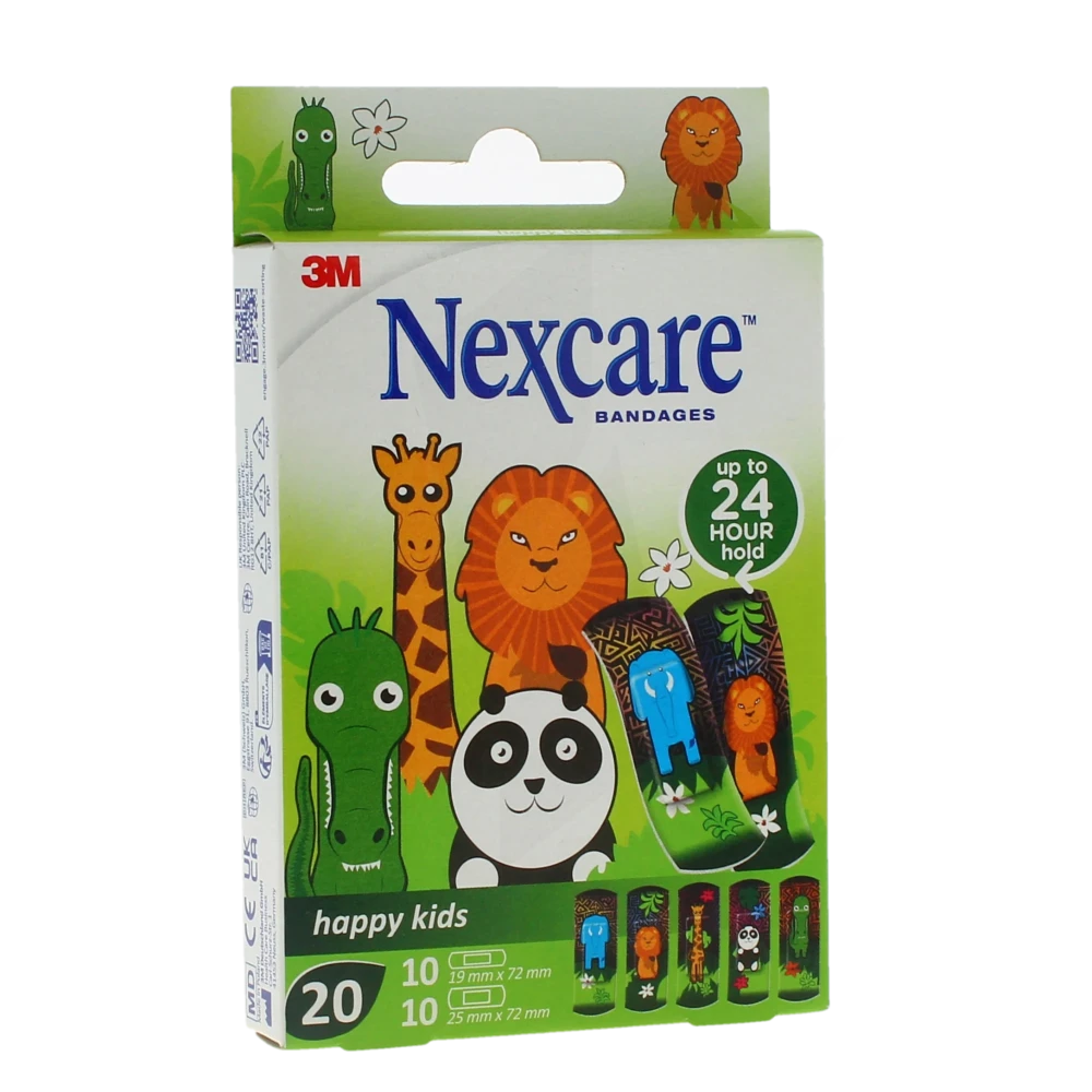 Nexcare Sensitive Soft Happy Kids Pansement Microporeux Animaux 2 Tailles Boîte De 20