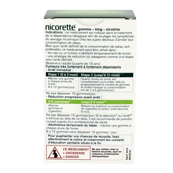 Nicorette 4 Mg Sans Sucre, Gomme à Mâcher Médicamenteuse édulcorée Au Sorbitol