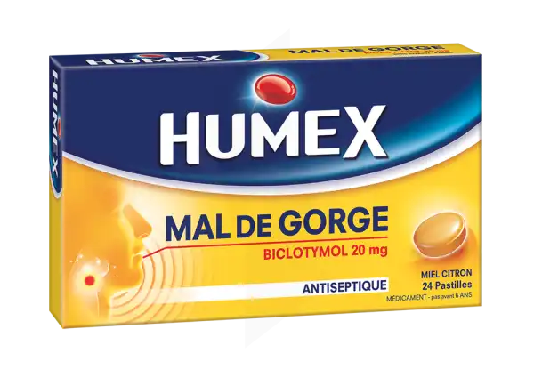 Humex Mal De Gorge Biclotymol 20 Mg Miel Citron, Pastille