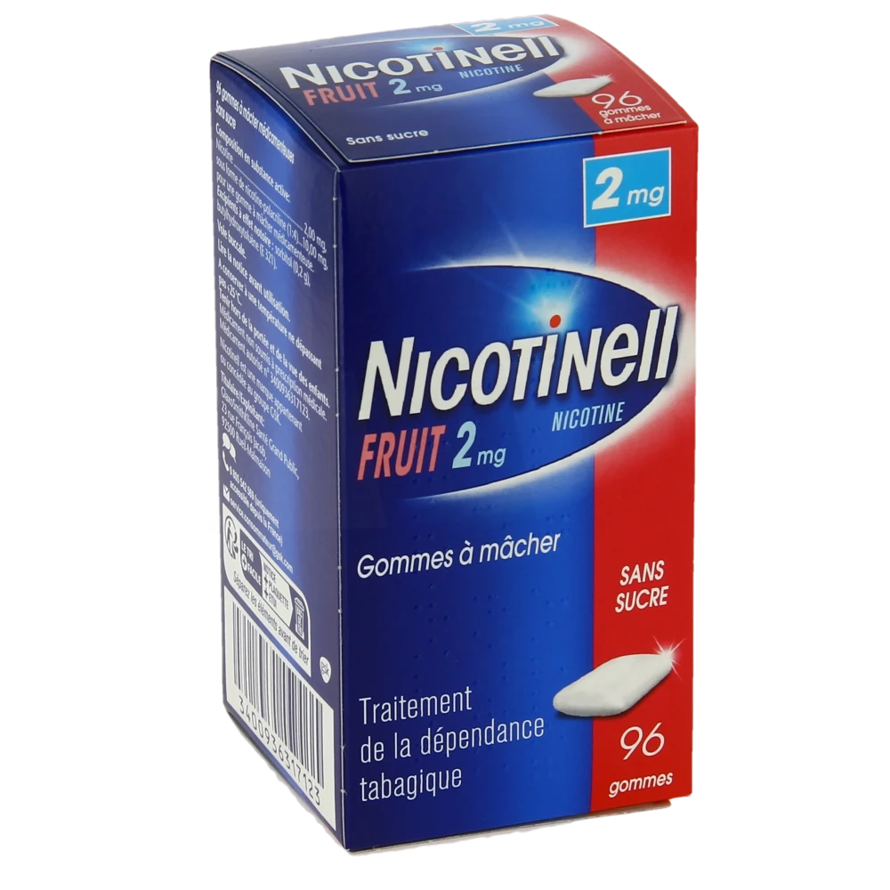 Nicotinell Fruit 2 Mg Sans Sucre, Gomme à Mâcher Médicamenteuse