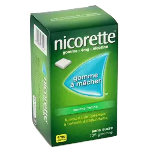 Nicorette Menthe Fraiche 4 Mg Sans Sucre, Gomme à Mâcher Médicamenteuse édulcorée Au Xylitol Et à L'acésulfame Potassique à Eysines