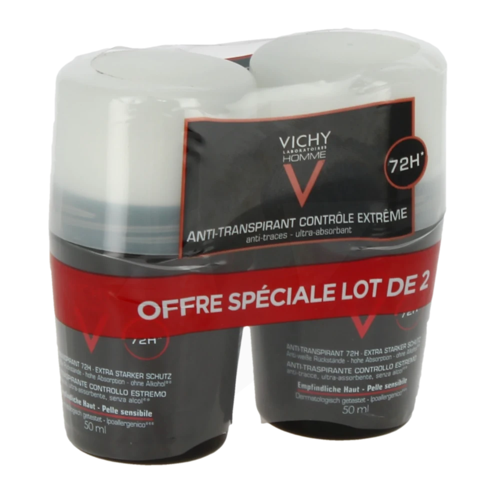 Vichy Homme Déodorant Anti-transpirant Déodorant 72h 2roll-on/50ml